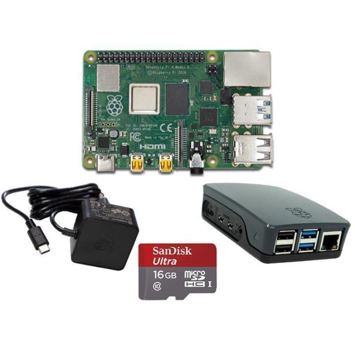 Raspberry Pi 4 Modell B Bundle offiz.Teile Grau/Schwarz RPi mit 8GB RAM Sandisk MicroSD 16GB