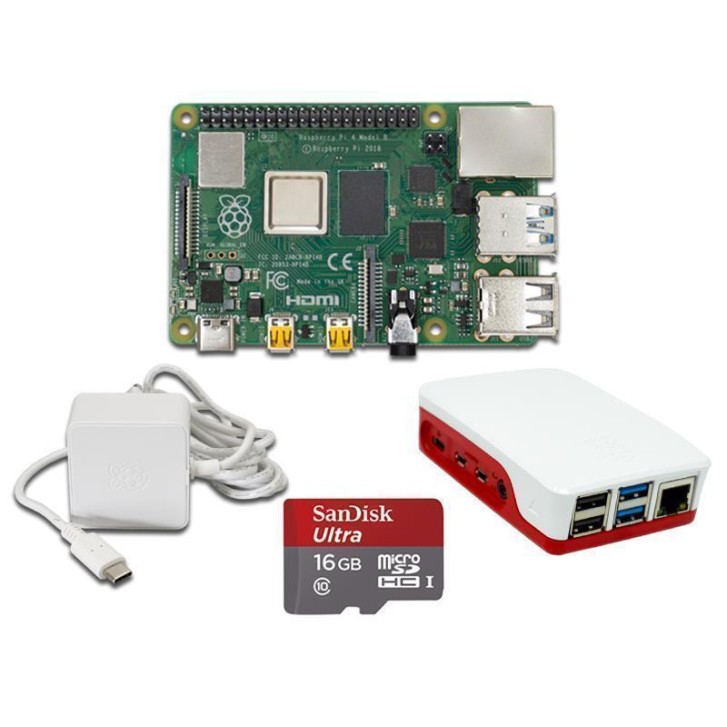 Raspberry Pi 4 Modell B Bundle offiz.Teile Rot/Weiß RPi mit 2GB RAM Sandisk MicroSD 16GB