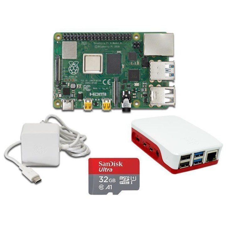 Raspberry Pi 4 Modell B Bundle offiz.Teile Rot/Weiß RPi mit 2GB RAM Sandisk MicroSD 32GB