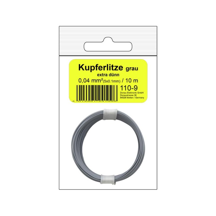 Kupferschalt Litze 0,04 mm² / 10 m grau in SB Beutel