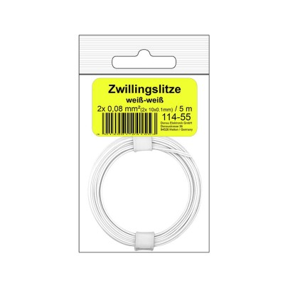 Zwillingslitze 0,08 mm² / 5 m weiß-weiß...