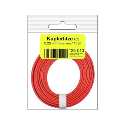 Kupferschalt Litze  0,25 mm² / 10 m / rot in SB Beutel