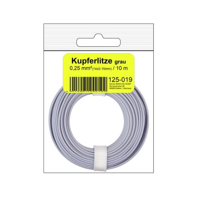 Kupferschalt Litze  0,25 mm² / 10 m / grau in SB Beutel