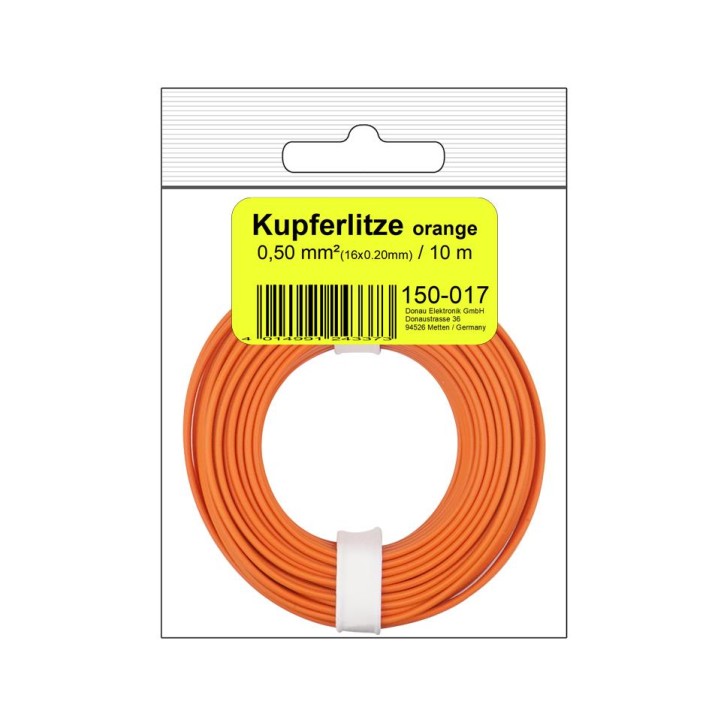 Kupferschalt Litze  0,50 mm² / 10 m / orange in SB Beutel