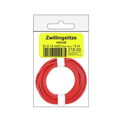 Zwillingslitze 0,14 mm² / 5 m rot-rot in SB