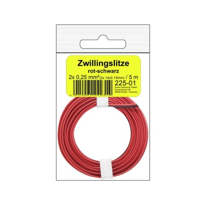 Zwillingslitze 0,25 mm² / 5 m rot-schwarz in SB