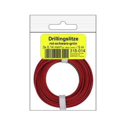 Drillingslitze 0,14 mm² / 5 m rot-schwarz-grün...