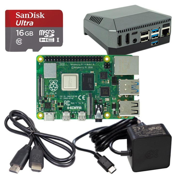 Raspberry Pi 4 Modell B Premium Bundle RPi4 mit 8GB RAM SanDisk MicroSD 16 GB Argon ONE M.2 HDMI zu HDMI 1m Offizielles 5V NT 1.5m - USB-C