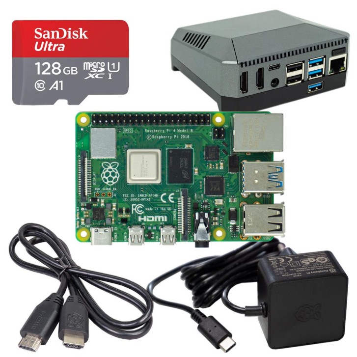 Raspberry Pi 4 Modell B Premium Bundle RPi4 mit 8GB RAM SanDisk MicroSD 128 GB Argon ONE M.2 HDMI zu HDMI 1m Offizielles 5V NT 1.5m - USB-C