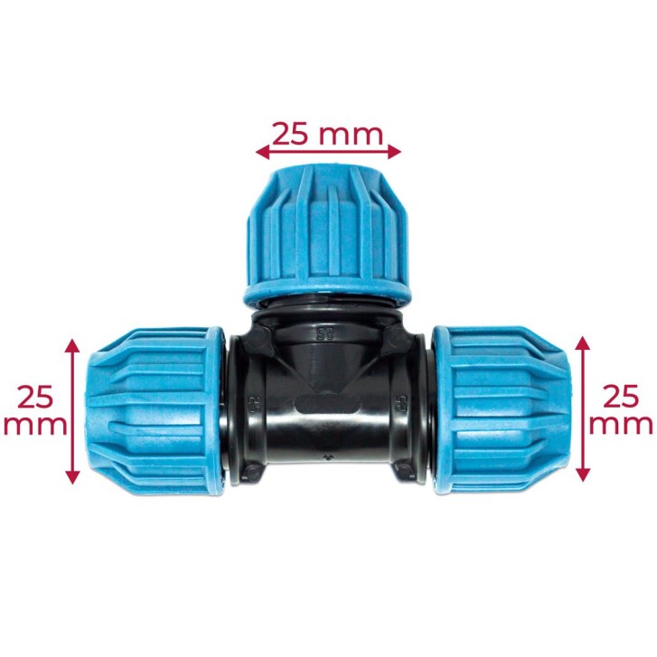 Jason T-Stück 90° PP 25 mm Klemm 16bar Schwarz/Blau DVGW/KIWA/WRAS/SVGW