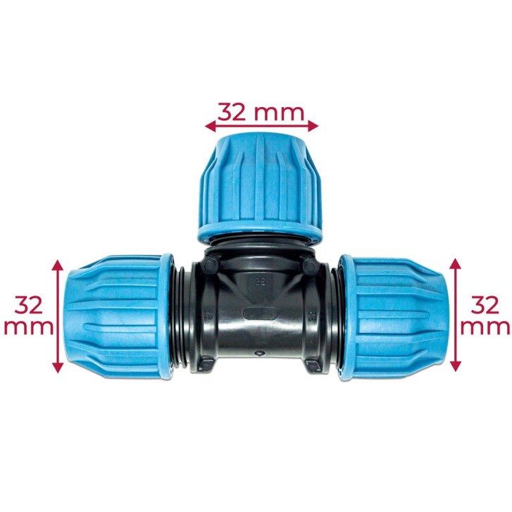 Jason T-Stück 90° PP 32 mm Klemm 16bar Schwarz/Blau DVGW/KIWA/WRAS/SVGW P1