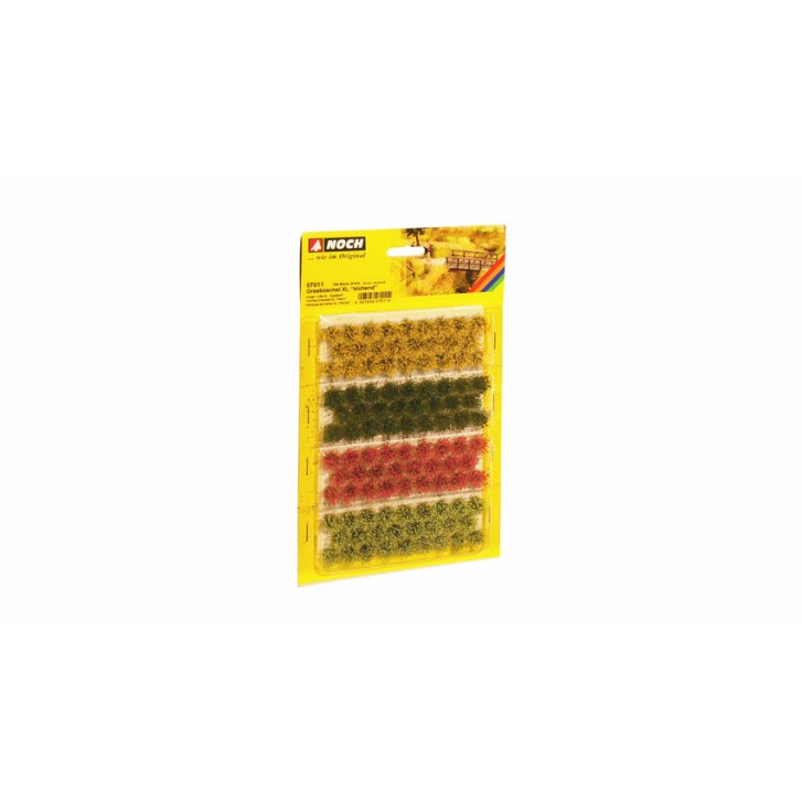 NOCH 07011 Grasbüschel XL “blühend” rot, gelb, hell- und dunkelgrün, 104 Stück, 9 mm