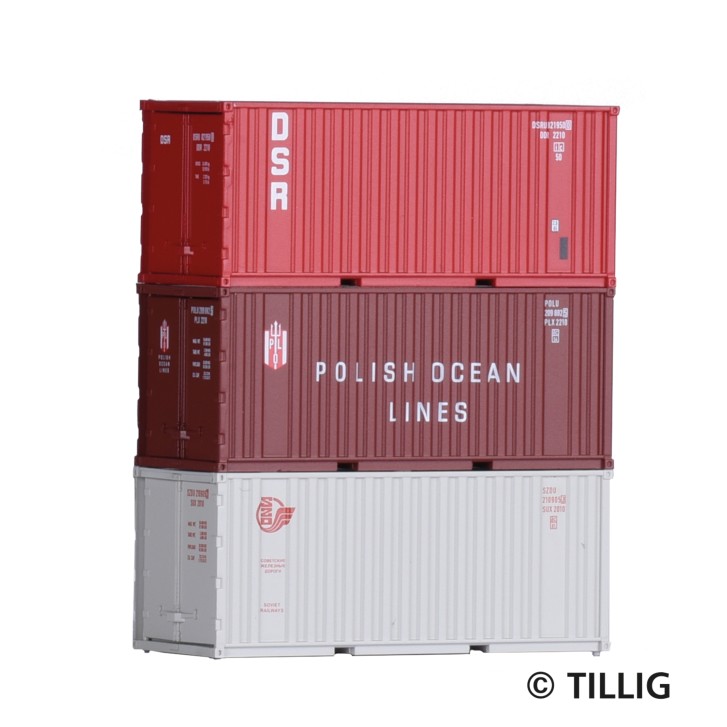 Tillig 7707 Container-Set mit drei 20‘-Containern