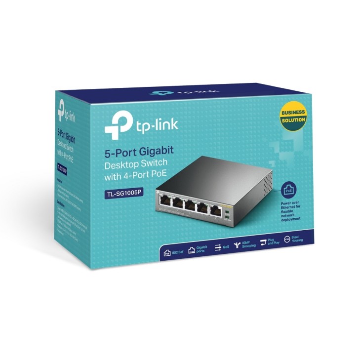 TP-Link 5-Port-10/100/1000Mbit/s-Desktop-Switch mit 4 PoE-Ports TL-SG1005P