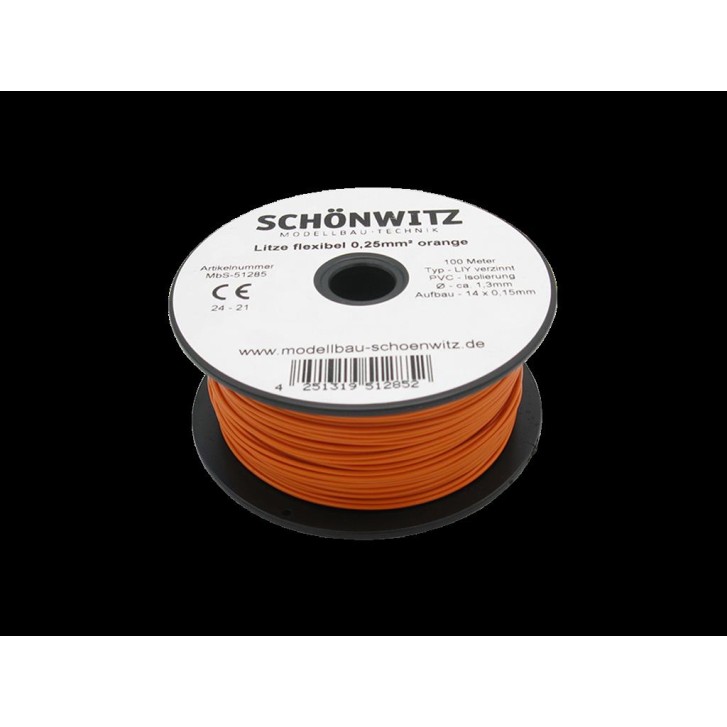 Schönwitz 51285 100 Meter Miniaturkabel Litze flexibel LIY 0,25mm² orange