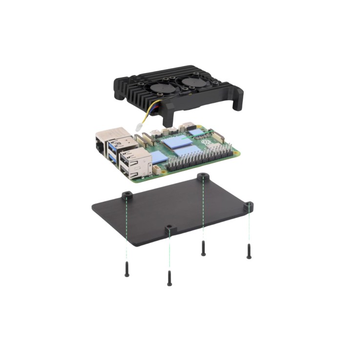 Gehäuse aus Aluminiumlegierung für Raspberry Pi 5 mit zwei Lüfter 26086