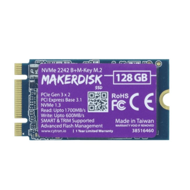 NVMe 2242 B+M-Key MakerDisk SSD - 128GB (mit Raspberry Pi OS)